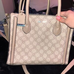 NINE WEST Beige and Brown Patterned Satchel